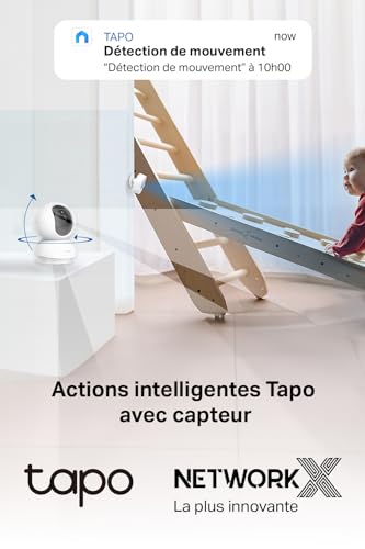 Tapo 2K(3MP) Caméra Surveillance WiFi intérieure 360° C210, Vision nocturne, Notifications en temps réel, Détection de personne, Suivi de mouvement, Télécommande, Compatible avec Alexa